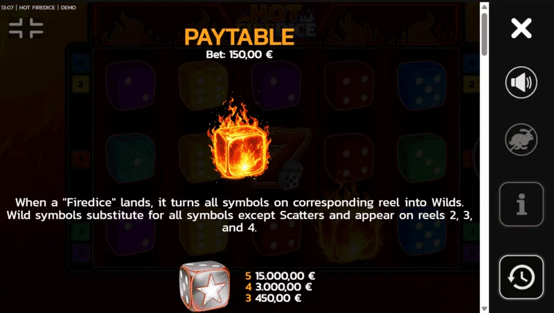 Hot Fire Dice - simboli in Scatter Pays na igralnem polju